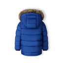 Boys cobalt blue jacket with fleece lining and detachable fur hood