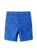 Bright blue boys chino shorts with classic fit and turn-up hems