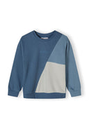 Boys crew neck sweatshirt and joggers set drawstring blue 1-8y with contrasting panels, lightweight cotton fleece for comfort.
