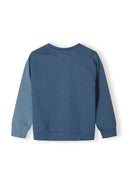 Boys crew neck sweatshirt and joggers set drawstring blue 1-8y, lightweight cotton fleece, soft blue back view.