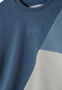 Boys crew neck sweatshirt and joggers set drawstring blue 1-8y, featuring a soft cotton blend, ribbed neckline, and contrasting panels.