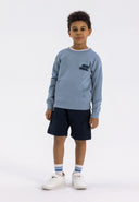 Boys crew neck sweatshirt with kangaroo pocket blue 1-8y, soft cotton fabric, casual style for active young boys.