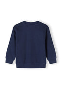 Boys crew neck sweatshirt with kangaroo pocket navy 1-8y, solid navy back view, crafted from soft cotton for comfort and breathability.