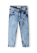 Boys denim jeans in light wash with subtle distressing and five-pocket design