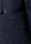 Boys duffle coat in dark navy wool with herringbone pattern and toggles