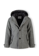Boys gray wool coat with hood and button fastening