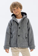 Boys gray wool coat with hood and button fastening