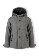 Boys gray wool coat with hood and button fastening