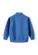 Cobalt blue half zip top featuring a stand-up collar and ribbed hem; designed for boys aged 1-8 years.