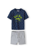 Boys navy t-shirt with neon green wild thing graphic and fleece shorts set