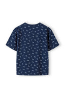 Boys navy t-shirt with animal print and heather gray fleece shorts set