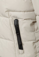 Boys padded jacket in beige with black zipper and rounded pull tab