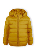 Boys padded jacket in mustard yellow quilted design with hood