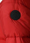 Boys padded jacket in red quilted design with hood and MNT 97 logo