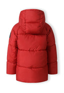 Vibrant red boys padded jacket with quilted design and hood