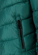 Teal quilted boys padded jacket with hood and black zipper