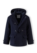 Boys padded navy wool duffle coat with bicolor quilted lining
