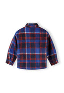 Boys padded shirt jacket in blue red black plaid flannel