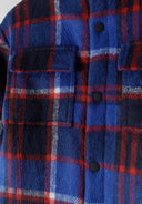 Boys padded shirt jacket in blue red black plaid flannel