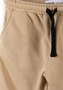 Boys short sleeve beige cotton tee set with joggers and cargo shorts