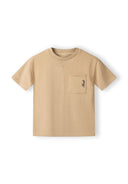 Boys short sleeve beige cotton tee with chest pocket logo