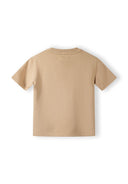 Boys short sleeve beige cotton t-shirt with ribbed crew neck and stitched hem