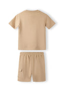 Boys short sleeve beige cotton tee and cargo shorts set