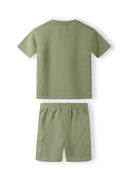 Boys short sleeve olive green cotton t-shirt and cargo shorts set