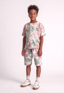 Boys short sleeve pastel pink and green tie-dye t-shirt with logo