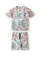 Boys short sleeve pastel pink and green tie dye shorts set