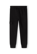 Fleece joggers in black with elasticated waistband and side pocket, designed for boys aged 3-8y. Perfect for comfort and style.