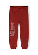Boys joggers set with contrast inserts red 3-14y. Comfortable cotton fleece joggers featuring elastic waistband and side print.