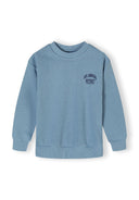 Lightweight blue boys sweatshirt featuring a crew neck and ribbed collar, perfect for ages 1-8 years. Boys sweatshirt and joggers set lightweight blue 1-8y.