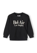 Boys sweatshirt oversized crew neck black 1-8y with white 'Bel-Air Los Angeles' print, relaxed fit for comfortable casual wear.