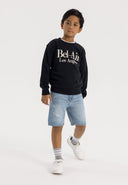 Boys sweatshirt oversized crew neck black 1-8y featuring Bel-Air Los Angeles print, soft fabric, and relaxed fit.