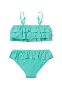 Turquoise girls bikini set with ruffled eyelet fabric and adjustable straps