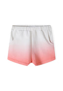 Girls fleece long sleeve crew sweatshirt with gradient coral pink shorts