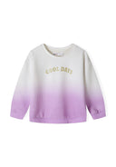Girls fleece long sleeve ombre sweatshirt in lavender with gold cool days embroidery