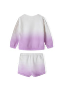 Girls fleece long sleeve ombre sweatshirt and shorts set in lavender