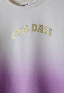Girls fleece long sleeve ombre sweatshirt in lavender with glittery gold Cool Days lettering