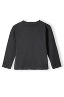 Girls long sleeve graphic tee in dark gray heather with crew neck
