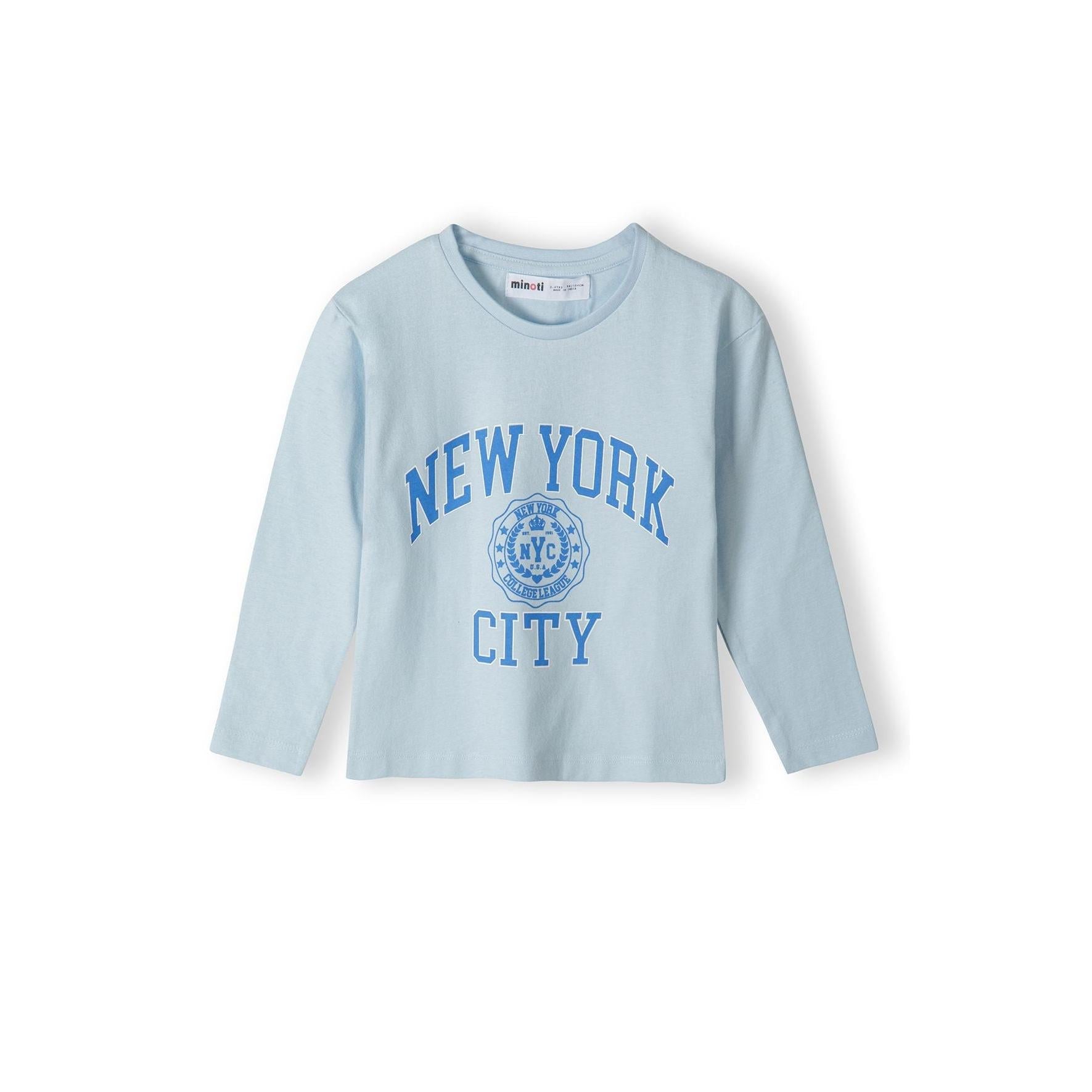 Back view of light blue long sleeve t-shirt showing plain design and relaxed fit on white background