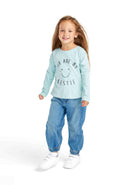 Girls long sleeve mint green T-shirt with bestie smiley print