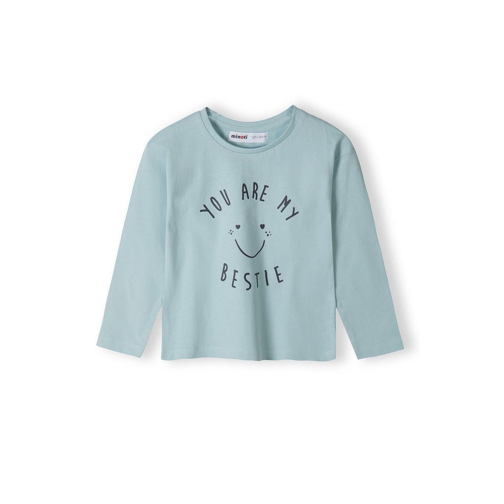 Back view of mint long sleeve t-shirt showing plain design and relaxed fit on white background