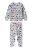 Girls long sleeve pyjama set in gray with unicorn and space pattern