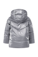 Girls metallic padded jacket in silver with quilted hooded design