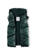 Girls padded gilet in dark green with quilted hooded design