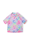 Girls pastel tie-dye two-piece rash set with pink ruffles