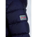 Girls navy quilted jacket sleeve with glitter "Minoti" patch.
