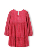 Vibrant red girls sparkle pleated party dress with tiered sleeves and keyhole back